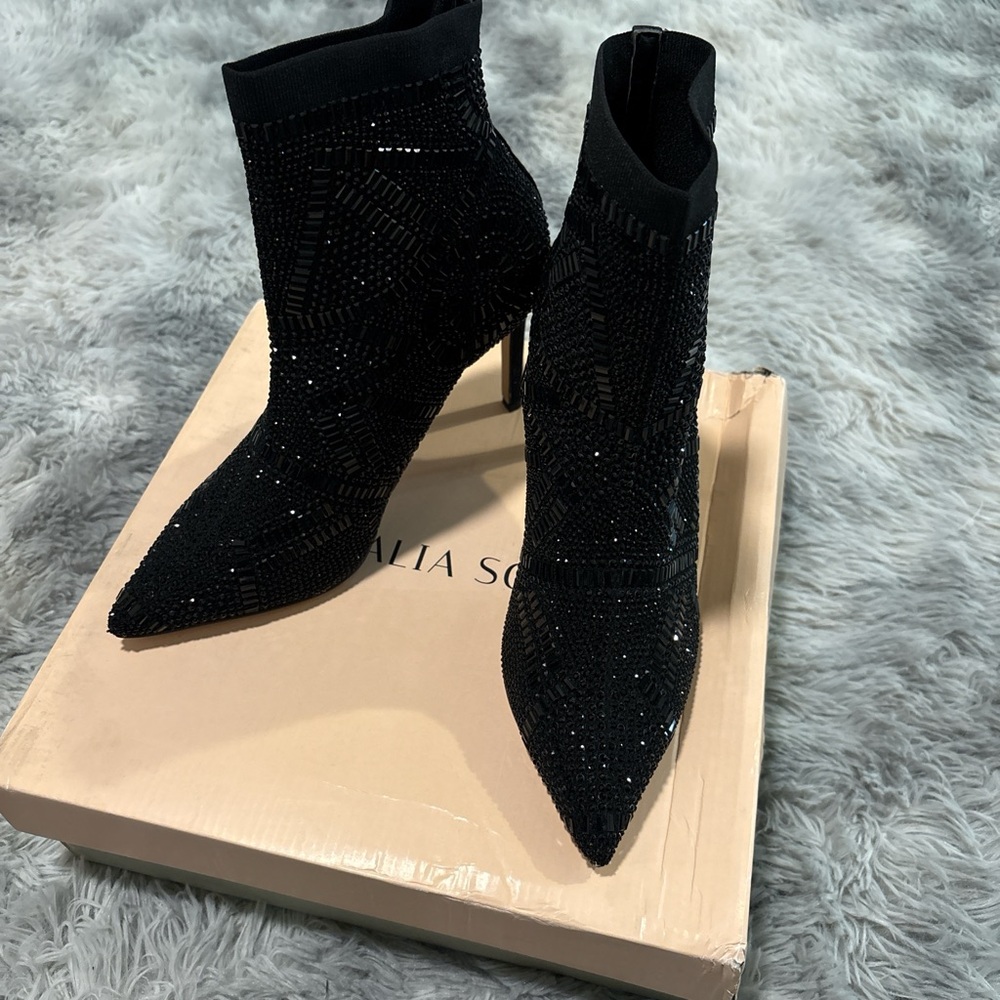 Thalia Sodi black Stiletto Heeled Boots with Sparkly Finish